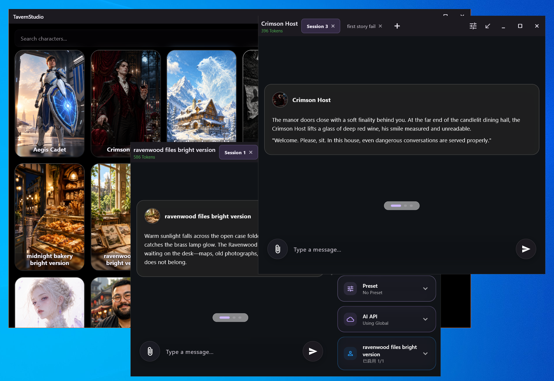 Tavern Studio split chat workspace